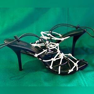 Gia Borghini Gia 11 Black, White Knotted Adjustable Slingbacks, EU Size 38.5